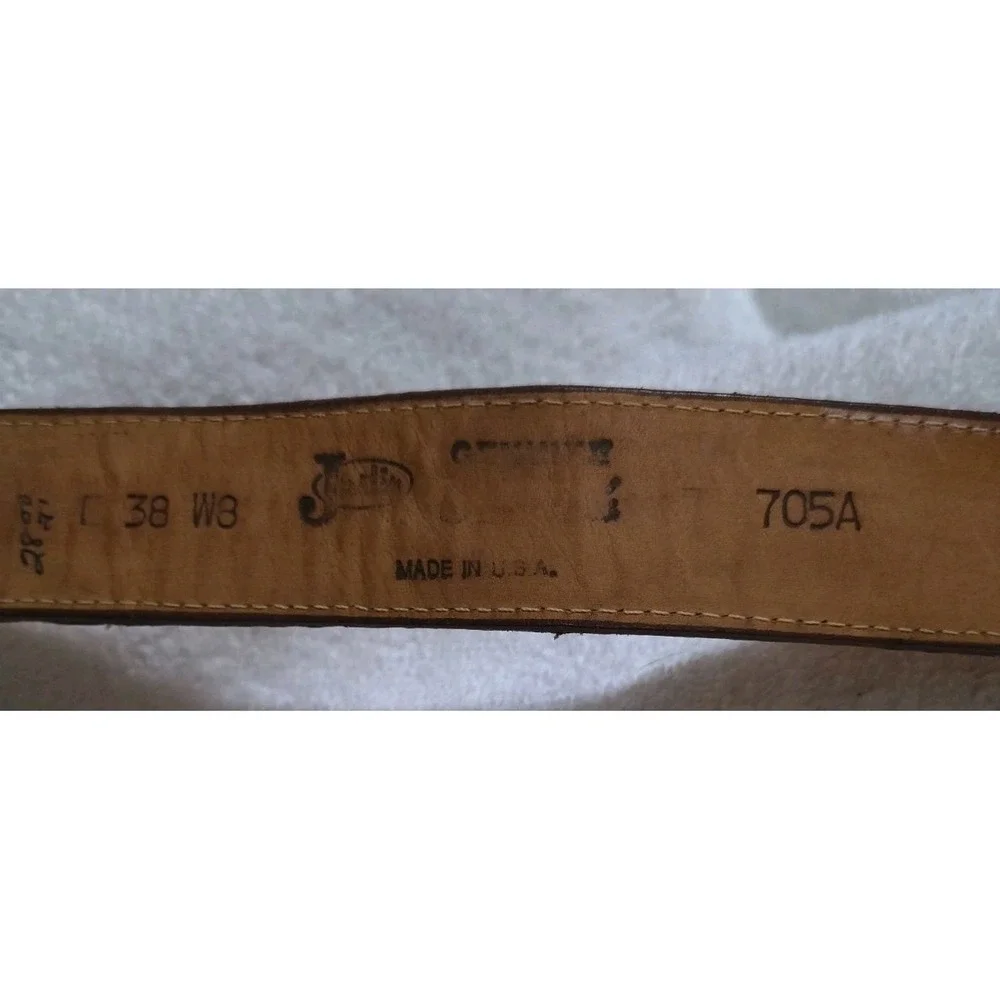 Justin Genuine Ostrich Belt Sz 38 Embroidered Adjustable Belt Brown Aztec Buckle